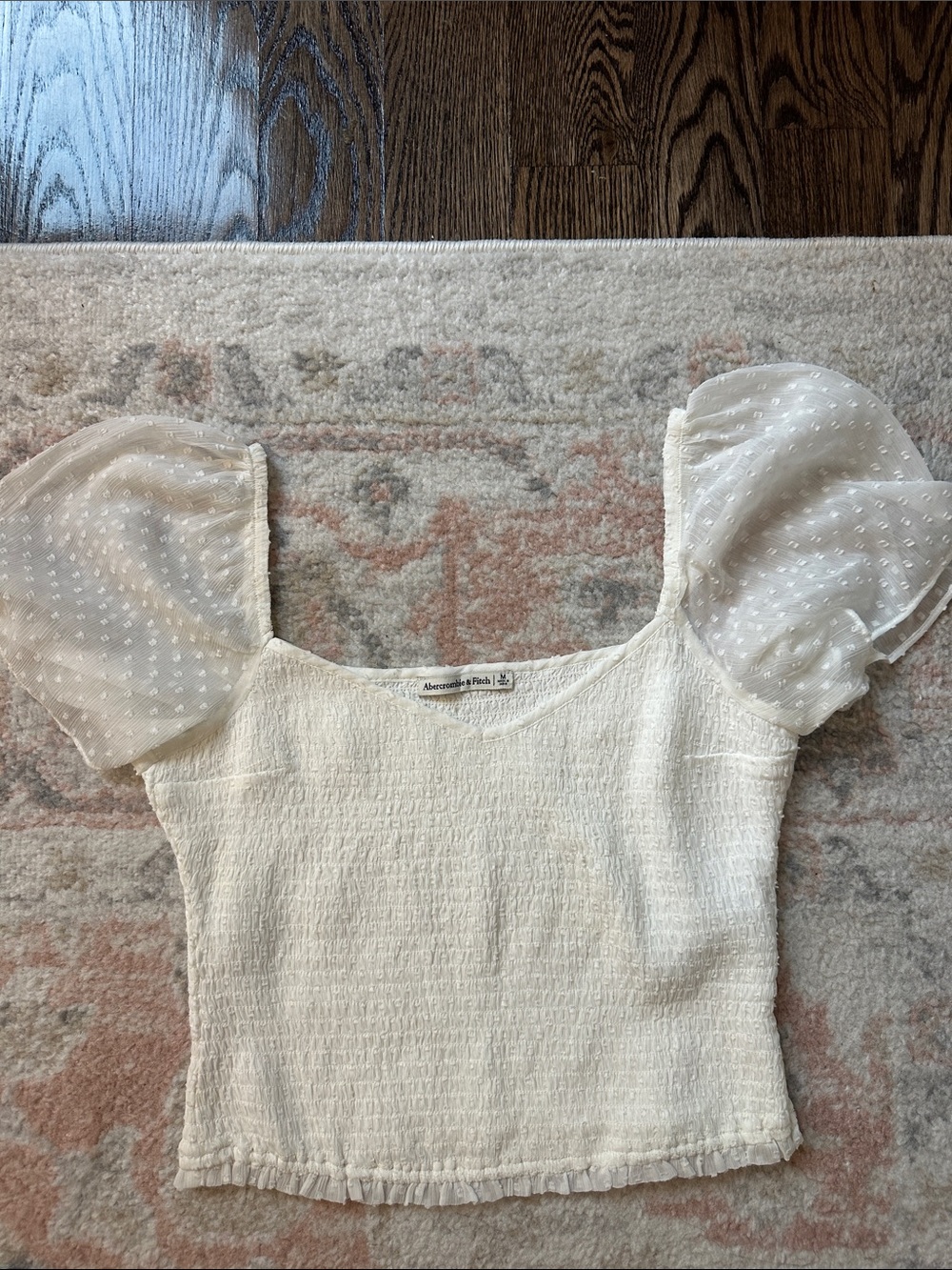 Abercrombie & Fitch White Cream Puff-Sleeve Crop Blouse